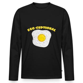 Egg-Ceptional | Fried egg pun eggs egg - Men's Premium Organic Long Sleeve Shirt - black - Front - Nico (187cm)