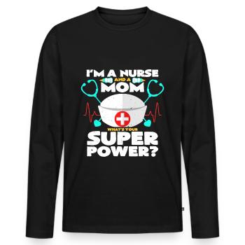 Supermama et Infirmière | Cadeau fête des mères - T-shirt manches longues Premium bio Homme - noir - Devant - Nico (187cm)