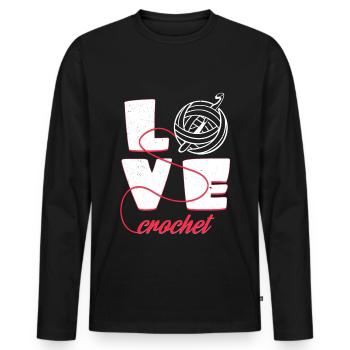 Crochet d'amour | Cadeau d'aiguille de déclaration de typographie - T-shirt manches longues Premium bio Homme - noir - Devant - Nico (187cm)