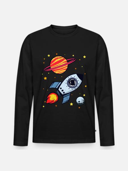 Raumschiff Weltraumfahrt Raketenschiff Geschenk - Männer Premium Bio Langarmshirt - Schwarz