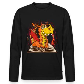 Livre dragon lecture rat de bibliothèque littérature roman - T-shirt manches longues Premium bio Homme - noir - Devant - Nico (187cm)