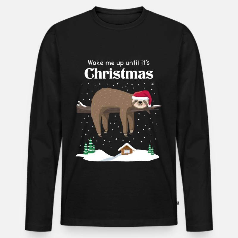 Faultier Weihnachten - Männer Premium Bio Langarmshirt - Schwarz