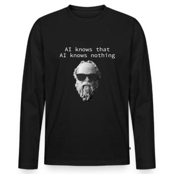 KI weiß, dass KI nichts weiß - Männer Premium Bio Langarmshirt - Schwarz - Vorne - Nico (187cm)