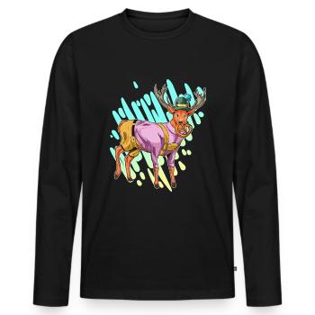 Beer Deer Bayern Lederhose Gift - Men's Premium Organic Long Sleeve Shirt - black - Front - Nico (187cm)