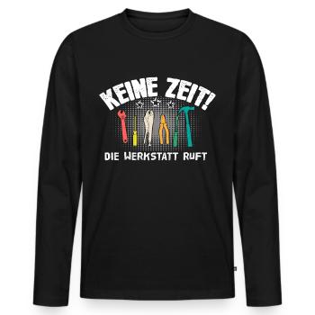 Die Werkstatt ruft - Männer Premium Bio Langarmshirt - Schwarz - Vorne - Nico (187cm)