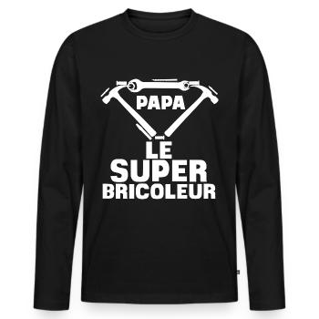 Papa le super bricoleur, idée cadeau humour père - T-shirt manches longues Premium bio Homme - noir - Devant - Nico (187cm)