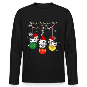 Noël de vache . Joyeux Noël - T-shirt manches longues Premium bio Homme - noir - Devant - Nico (187cm)
