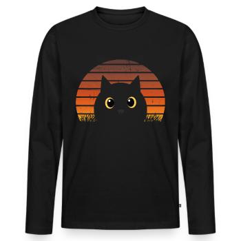 Retro cat vintage sunset night cat - Men's Premium Organic Long Sleeve Shirt - black - Front - Nico (187cm)