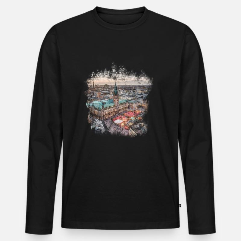 Hamburg - Männer Premium Bio Langarmshirt - Schwarz