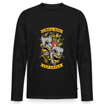 devise inspirante Sourire maintenant les vins plus tard - T-shirt manches longues Premium bio Homme - noir - Devant - Nico (187cm)