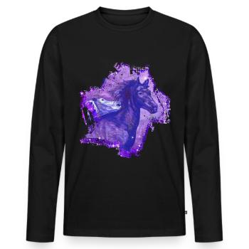 Chevaux Galaxy paillettes violet - T-shirt manches longues Premium bio Homme - noir - Devant - Nico (187cm)