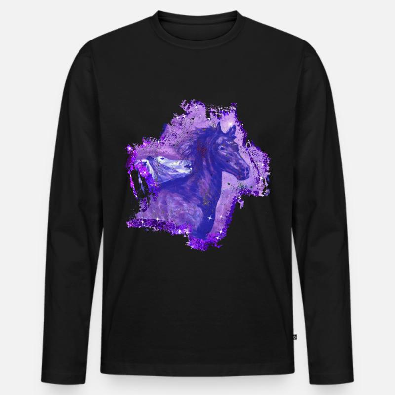Pferde Galaxy Glitzer Lila - Männer Premium Bio Langarmshirt - Schwarz