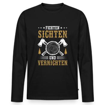 FICHTEN SICHTEN UND VERNICHTEN - Männer Premium Bio Langarmshirt - Schwarz - Vorne - Nico (187cm)
