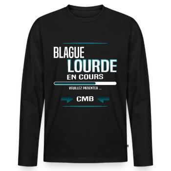 Blague humour - T-shirt manches longues Premium bio Homme - noir - Devant - Nico (187cm)