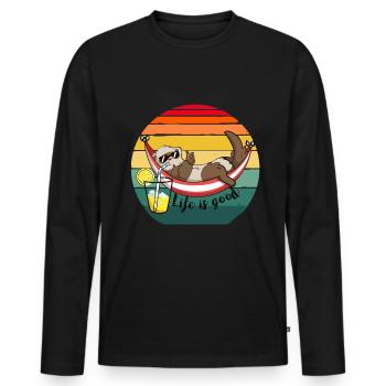 Life is good said a funny ferret - Men's Premium Organic Long Sleeve Shirt - black - Front - Nico (187cm)