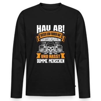 Trucker LKW Fahrer Fernfahrer Brummi Geschenk - Männer Premium Bio Langarmshirt - Schwarz - Vorne - Nico (187cm)