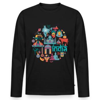 Inde - T-shirt manches longues Premium bio Homme - noir - Devant - Nico (187cm)