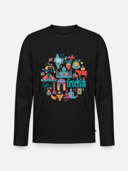 India - Men's Premium Organic Long Sleeve Shirt - black