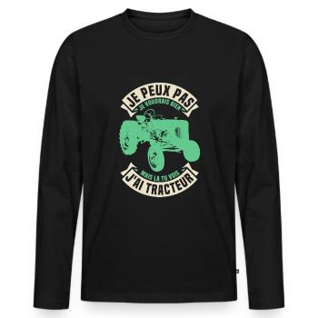 Je peux pas j'ai tracteur - T-shirt manches longues Premium bio Homme - noir - Devant - Nico (187cm)