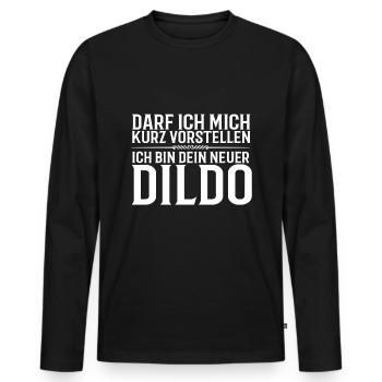 Darf ich mich kurz vorstellen? Ich bin dein neuer - Männer Premium Bio Langarmshirt - Schwarz - Vorne - Nico (187cm)