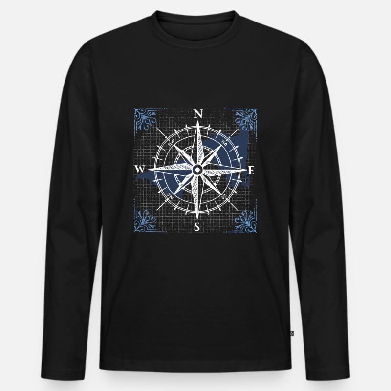 Kompass Navigation Muster Geschenk Geschenkidee - Männer Premium Bio Langarmshirt - Schwarz