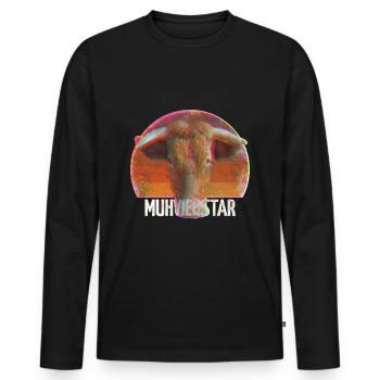 MUHVIEHSTAR Vintager Büffel stolz Bauer zu sein - Männer Premium Bio Langarmshirt - Schwarz - Vorne - Nico (187cm)