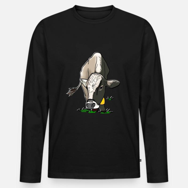 weidende Kuh - Männer Premium Bio Langarmshirt - Schwarz