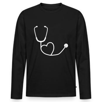 Infirmière médecin stéthoscope - T-shirt manches longues Premium bio Homme - noir - Devant - Nico (187cm)