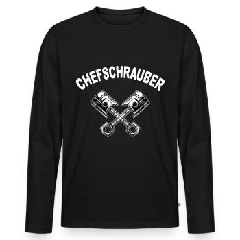 Schrauber Kolben Motor KFZ Mechaniker Chef - Männer Premium Bio Langarmshirt - Schwarz - Vorne - Nico (187cm)