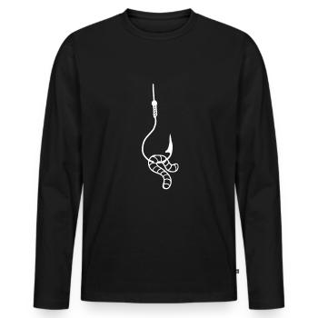 Hameçon avec ver - idée cadeau pour les pêcheurs de ver - T-shirt manches longues Premium bio Homme - noir - Devant - Nico (187cm)