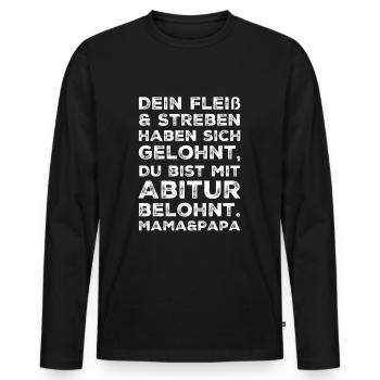 Abitur Abi Abschluss T-Shirt Eltern Geschenk - Männer Premium Bio Langarmshirt - Schwarz - Vorne - Nico (187cm)