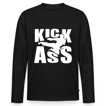 Coup de pied dans le cul - T-shirt manches longues Premium bio Homme - noir - Devant - Nico (187cm)