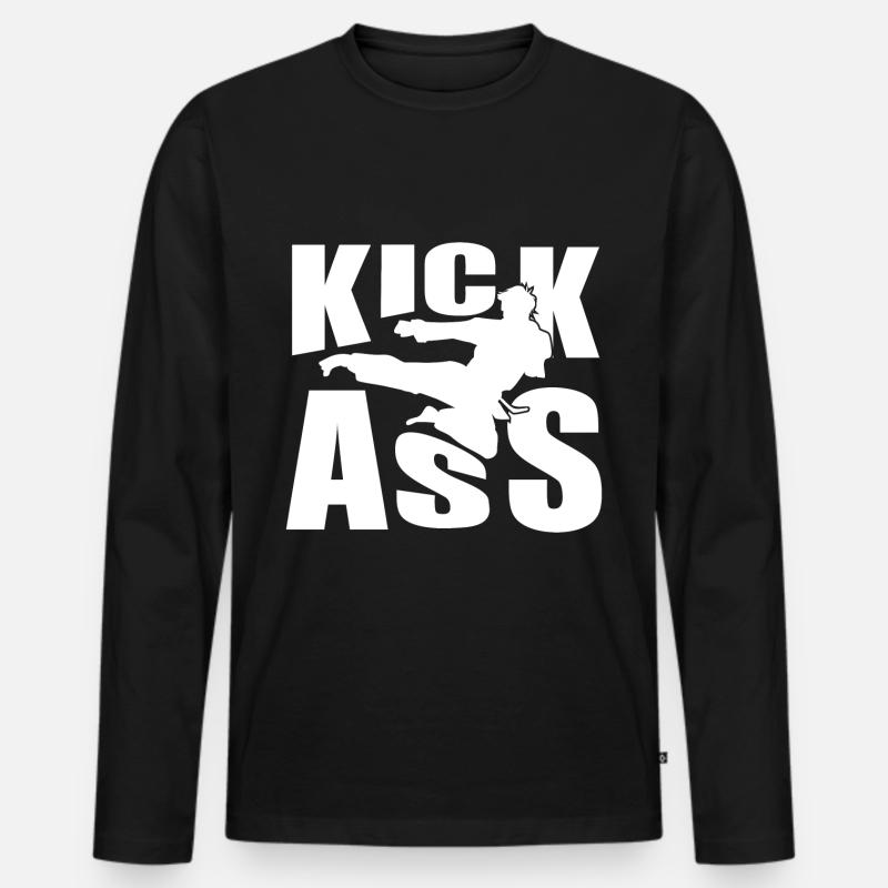 Kick Ass Kick - Männer Premium Bio Langarmshirt - Schwarz