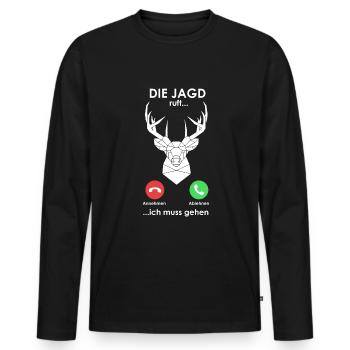 Anruf Jagd Hirsch ruft Geschenk - Männer Premium Bio Langarmshirt - Schwarz - Vorne - Nico (187cm)