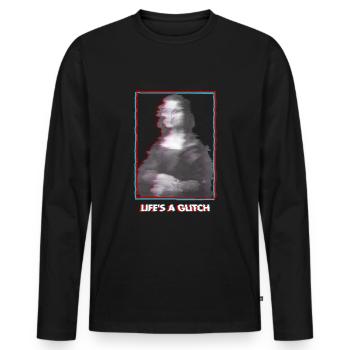 Glitch Vaporwave Mona Lisa - Men's Premium Organic Long Sleeve Shirt - black - Front - Nico (187cm)