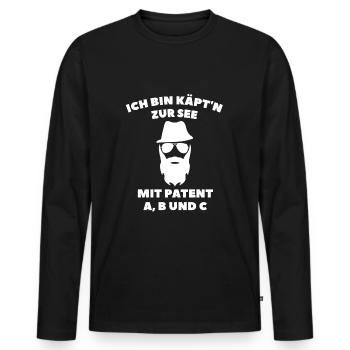 Käptn zur See mit Patent A, B und C - Männer Premium Bio Langarmshirt - Schwarz - Vorne - Nico (187cm)