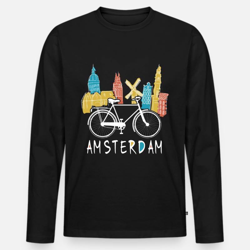 Amsterdam Cycling City Vacation - Männer Premium Bio Langarmshirt - Schwarz