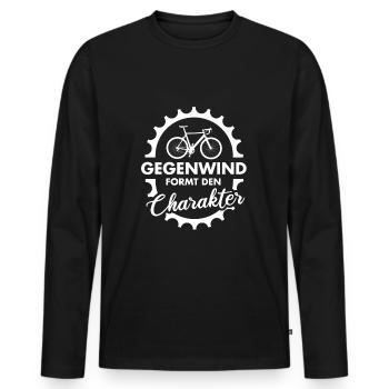 Fahrrad Gegenwind formt den Charakter - Männer Premium Bio Langarmshirt - Schwarz - Vorne - Nico (187cm)