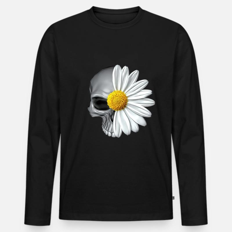 gänseblümchen totenkopf - Männer Premium Bio Langarmshirt - Schwarz