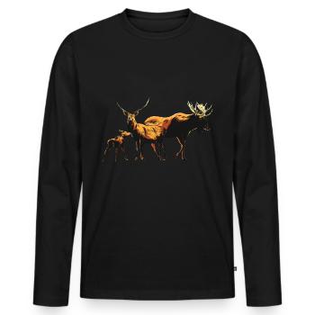 Cerfs Chasseurs Chasse l’orignal ouvrier forestier - T-shirt manches longues Premium bio Homme - noir - Devant - Nico (187cm)