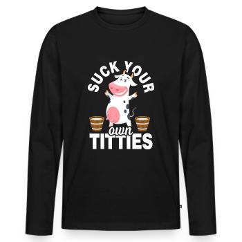 Kuh Bauer Milchkuh Melken - Männer Premium Bio Langarmshirt - Schwarz - Vorne - Nico (187cm)