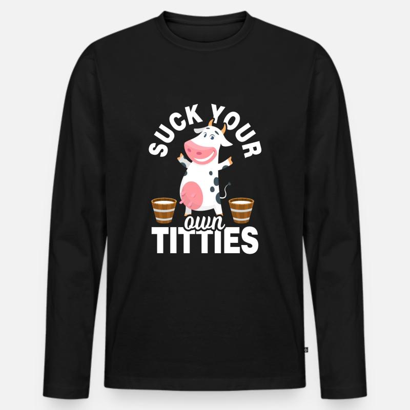 Kuh Bauer Milchkuh Melken - Männer Premium Bio Langarmshirt - Schwarz