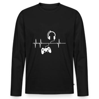 Gamer Heartbeat Zocker Heartbeat Gift - Men's Premium Organic Long Sleeve Shirt - black - Front - Nico (187cm)