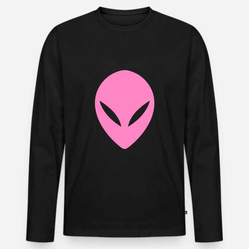 Ufo Alien Kopf Rosa - Männer Premium Bio Langarmshirt - Schwarz