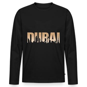 Dubai Typographie Skyline ville métropole vacances - T-shirt manches longues Premium bio Homme - noir - Devant - Nico (187cm)
