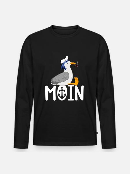 Moin Möwe Seemann - Männer Premium Bio Langarmshirt - Schwarz