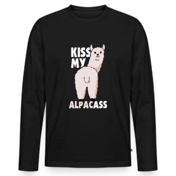 Alpaca cool Lama Kiss My Ass - Men's Premium Organic Long Sleeve Shirt - black - Front - Nico (187cm)
