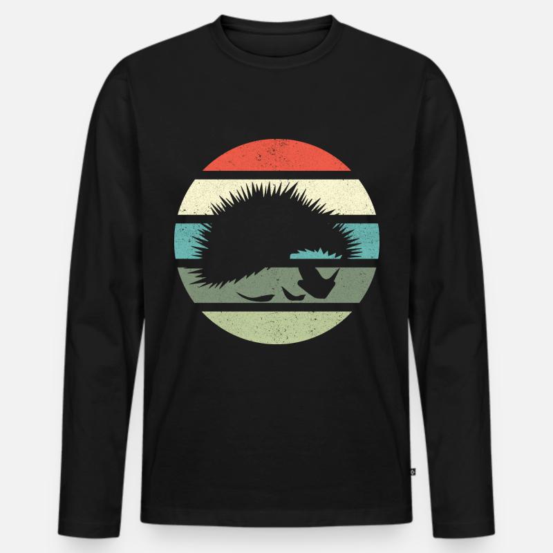 Retro Igel Vintage Stacheligel - Männer Premium Bio Langarmshirt - Schwarz