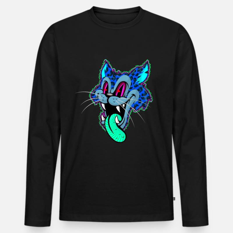 Leopard Comic Psychedelisch - Männer Premium Bio Langarmshirt - Schwarz