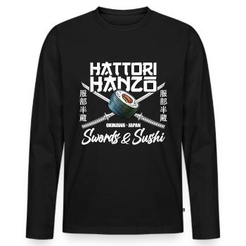 Hattori Hanzo Swords and Japan Sushi Gift - Men's Premium Organic Long Sleeve Shirt - black - Front - Nico (187cm)